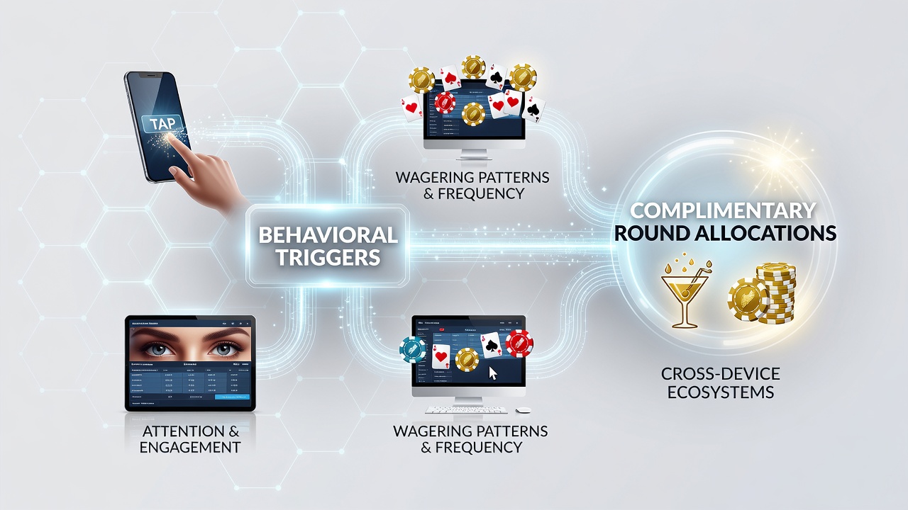 Behavioral analysis in cross-device wagering platforms showing data flows between mobile and desktop interfaces
