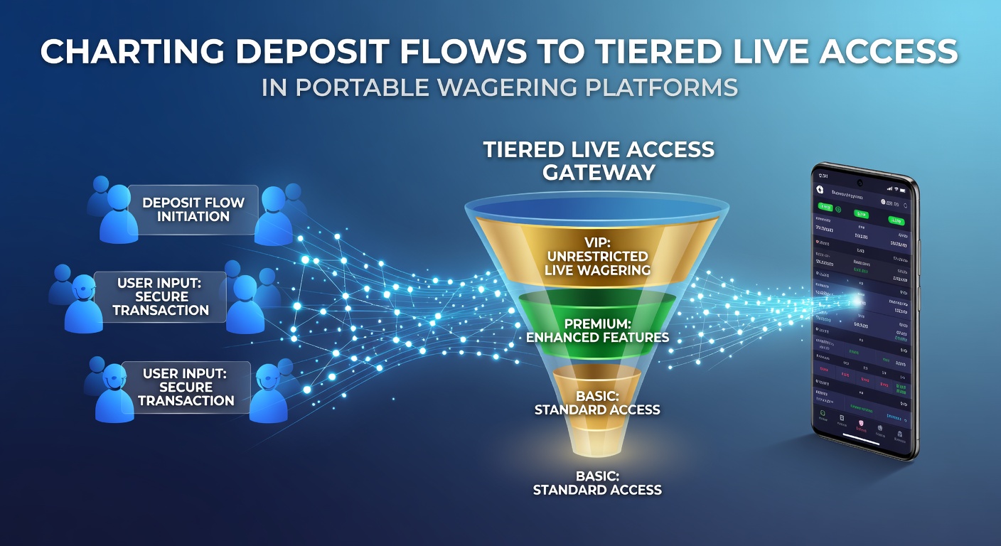 Diagram showing deposit flows connecting to tiered live dealer access on mobile wagering apps
