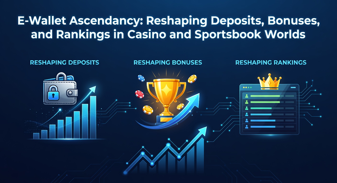 Digital e-wallet icons floating above casino chips and sportsbook odds screens, symbolizing seamless integration in online gambling