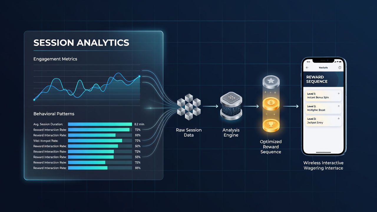 Mobile wagering interface displaying real-time session analytics and reward progression indicators on a smartphone screen