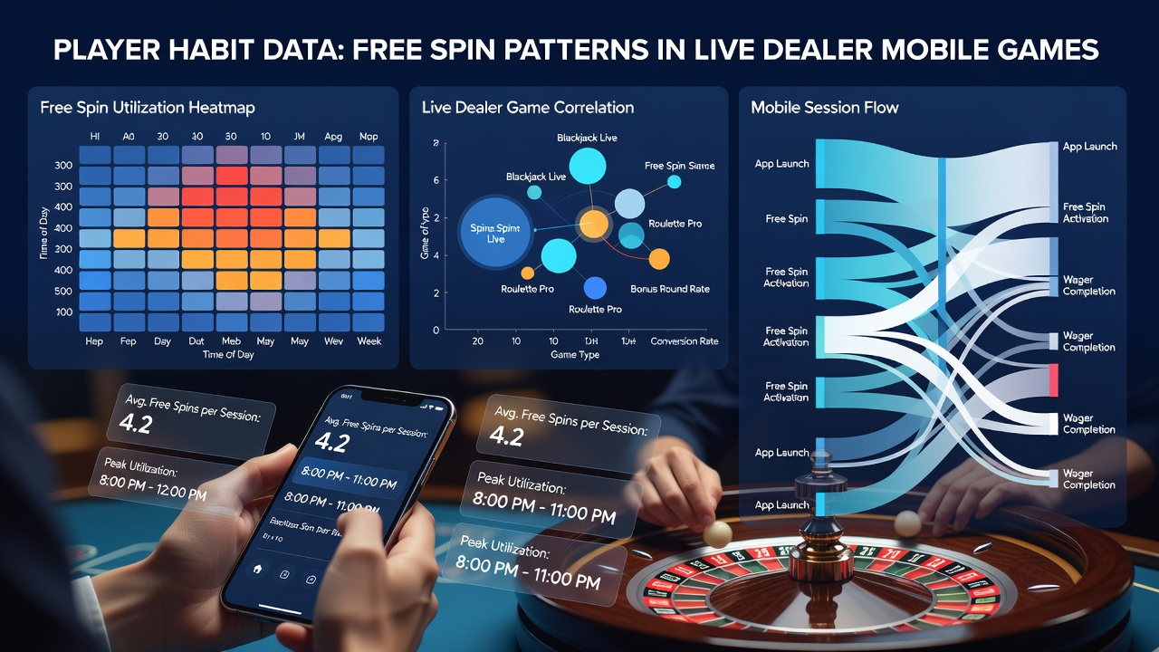 Analytics dashboard displaying player habit graphs for free spin usage in mobile live dealer settings