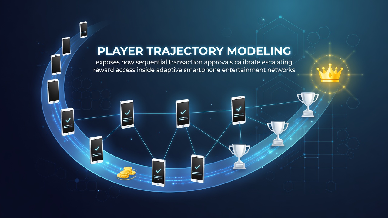 Diagram illustrating player trajectory modeling in mobile entertainment networks with sequential transaction flows