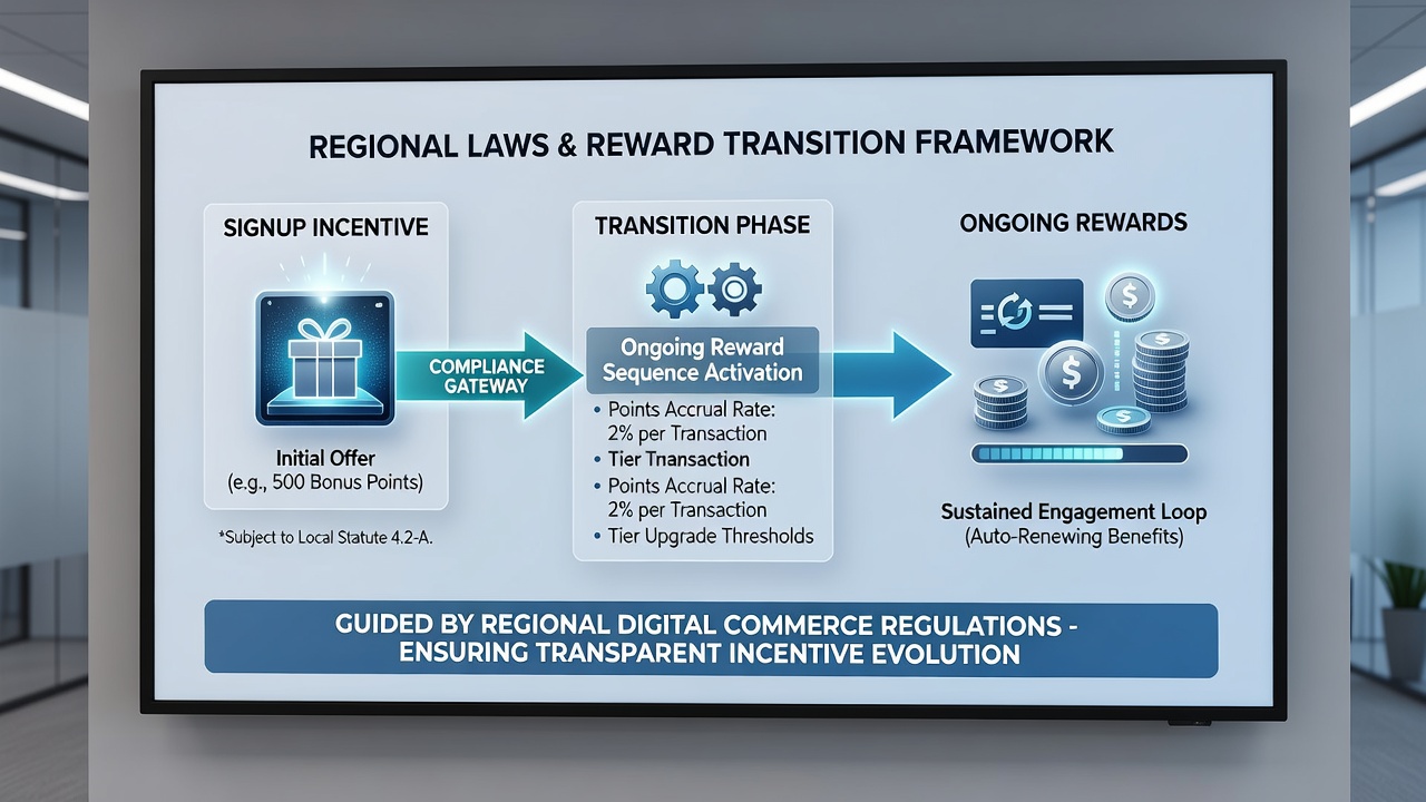 App-based reward progression screens and regional compliance documentation examples