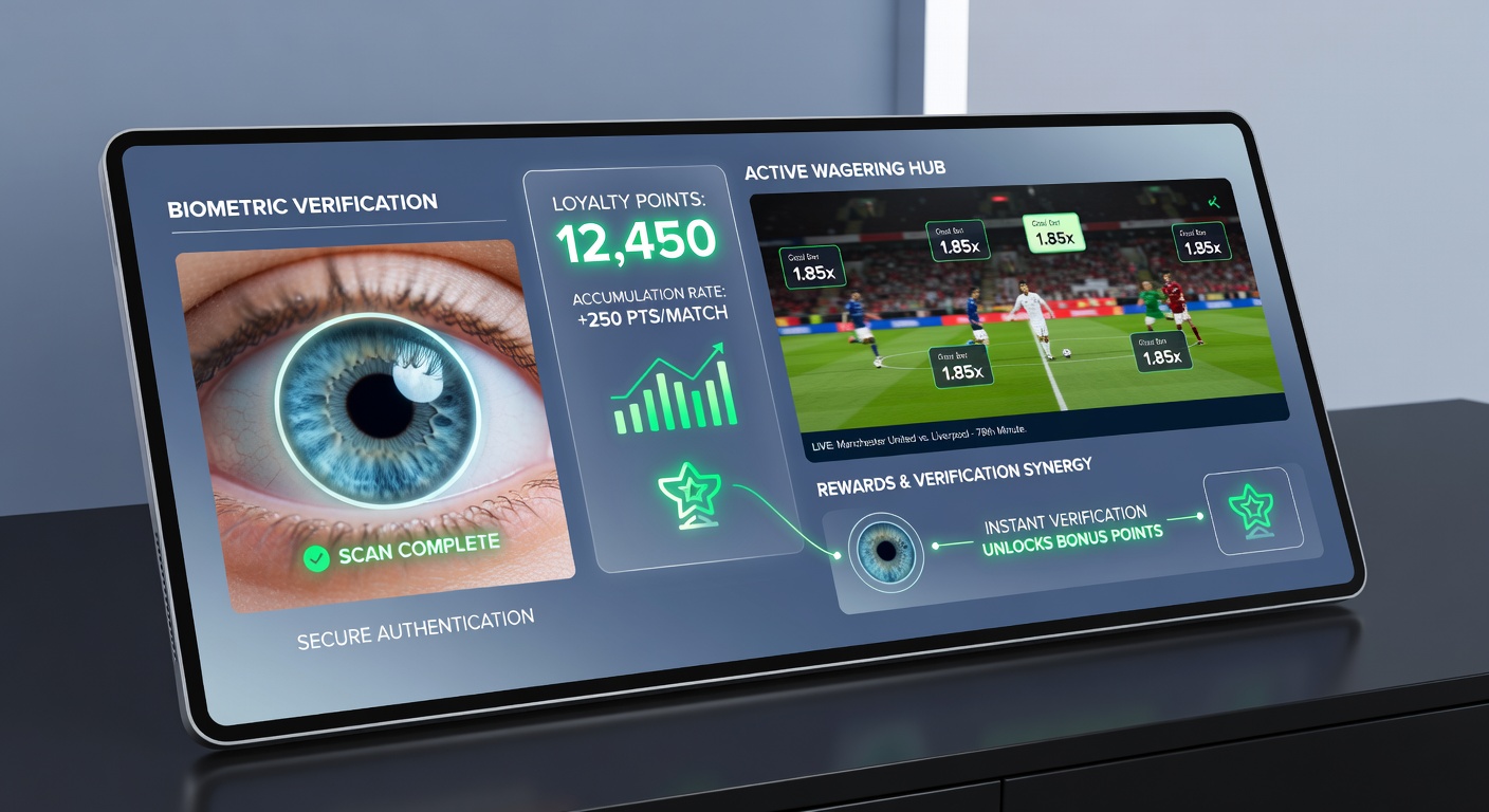 Mobile app screen displaying biometric scan prompt next to accumulating loyalty points after a sports bet settlement