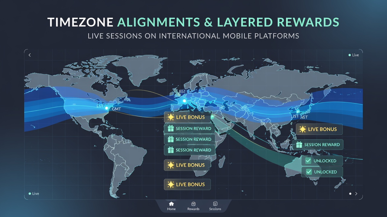Mobile device screen displaying live dealer interface with timezone-based reward progress indicators